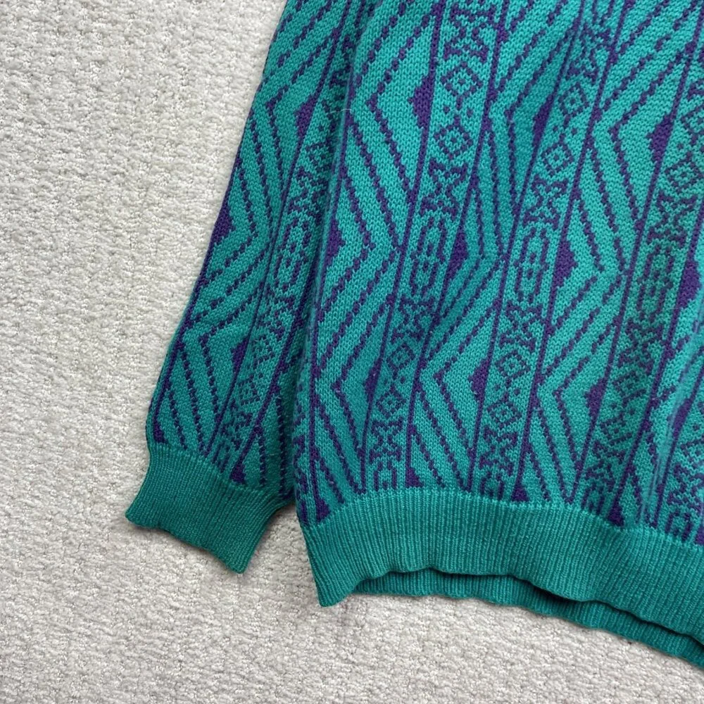 VTG Capricorn Crewneck Knit Grandpa Sweater Men Sz M Psychedelic's Geometric AOP - Picture 6 of 15